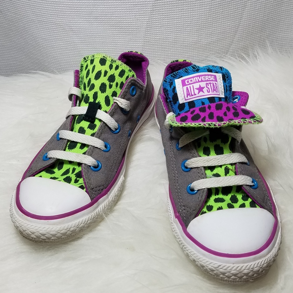 Converse All Star Youth Sz 2 Double Tongued Shoes